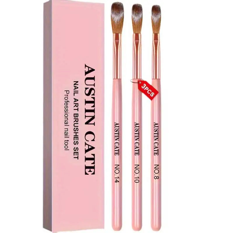 3pcs Acrylic Nail Brush Set (#8/#10/#14) – Nylon Nail Art Brushes for Acrylic Application