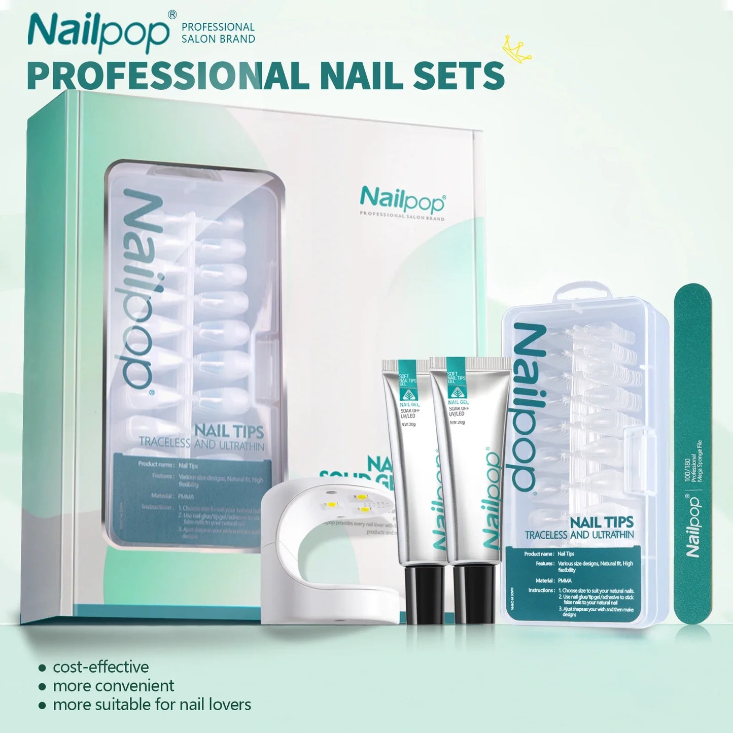 Nailpop Nail Extension Kit 600pcs Soft Gel Nail Tips with Glue Gel & UV Lamp – Fast Nail Extension Set for DIY & Professional Use - Roomsium