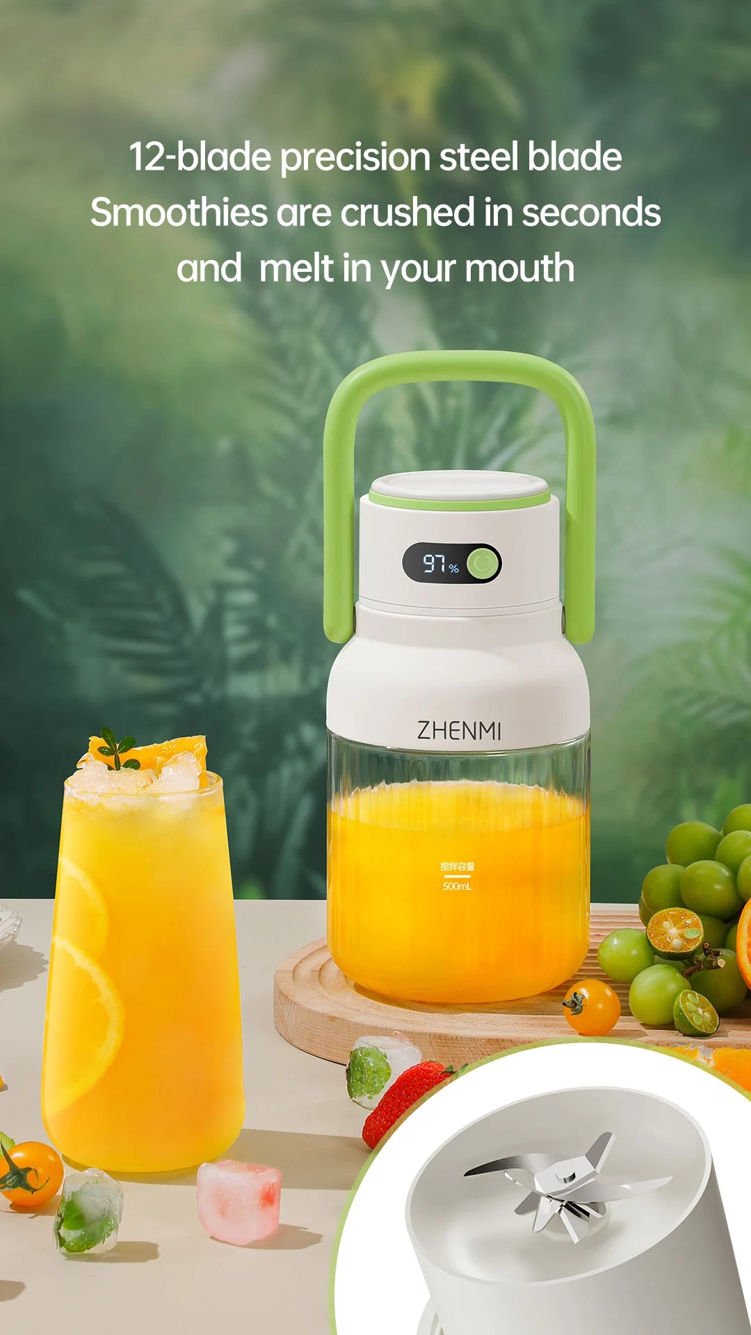 ZHENMI Large-Capacity Portable Juicer / Blender – J15 (33oz / 1L)
