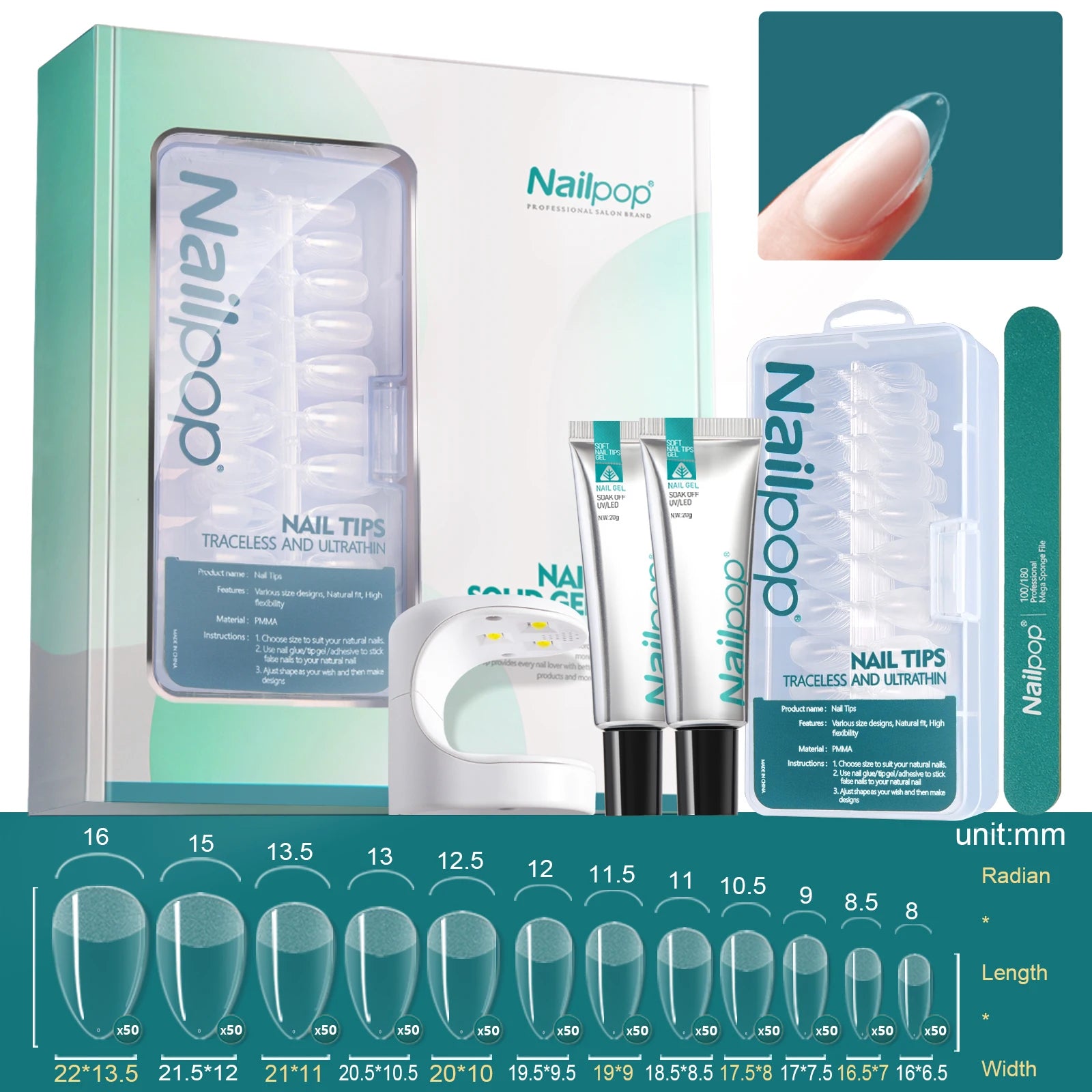 Nailpop Nail Extension Kit 600pcs Soft Gel Nail Tips with Glue Gel & UV Lamp – Fast Nail Extension Set for DIY & Professional Use - Roomsium