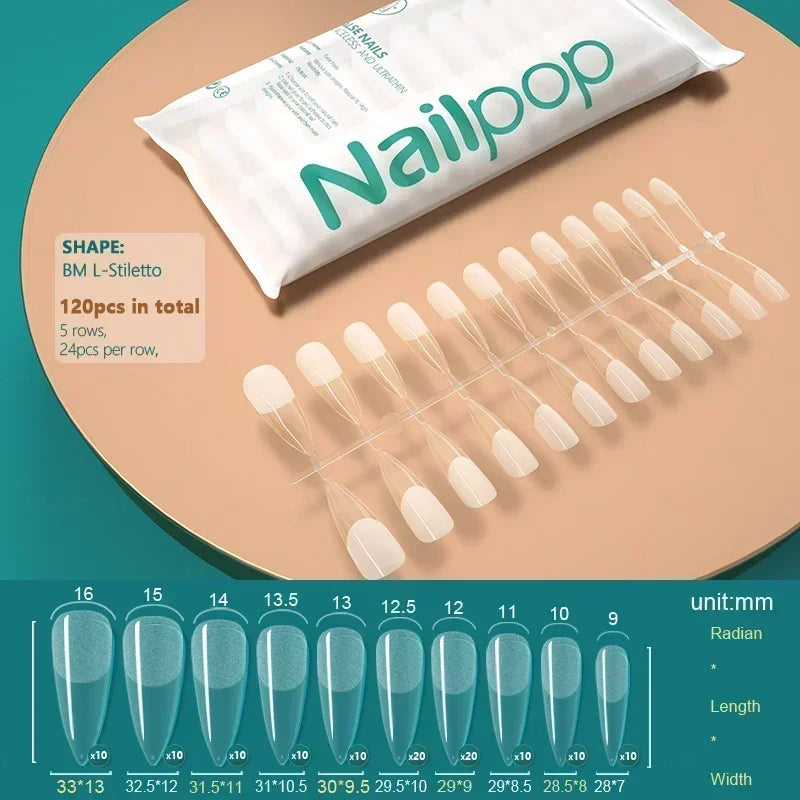 NAILPOP 120pcs Soft Gel Full Cover Press On Nails – Coffin Clear / Semi-Matte False Nail Tips - Roomsium