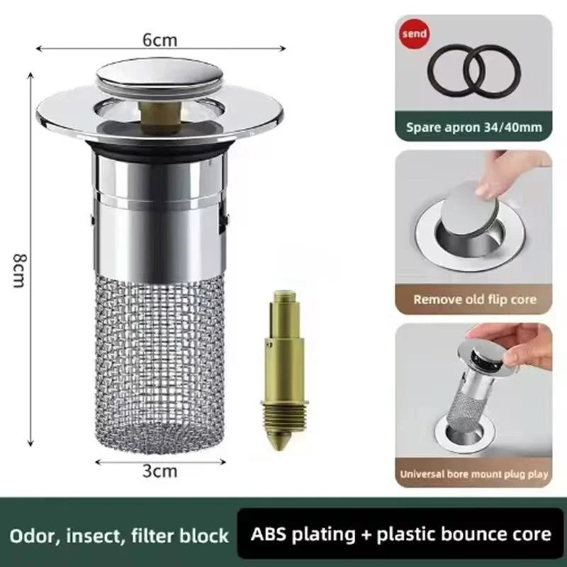 Stainless Steel Pop-Up Sink Drain Plug – Press Type