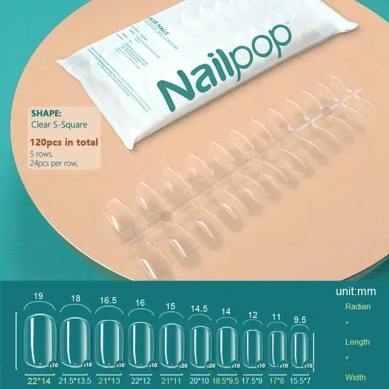 NAILPOP 120pcs Soft Gel Full Cover Press On Nails – Coffin Clear / Semi-Matte False Nail Tips - Roomsium