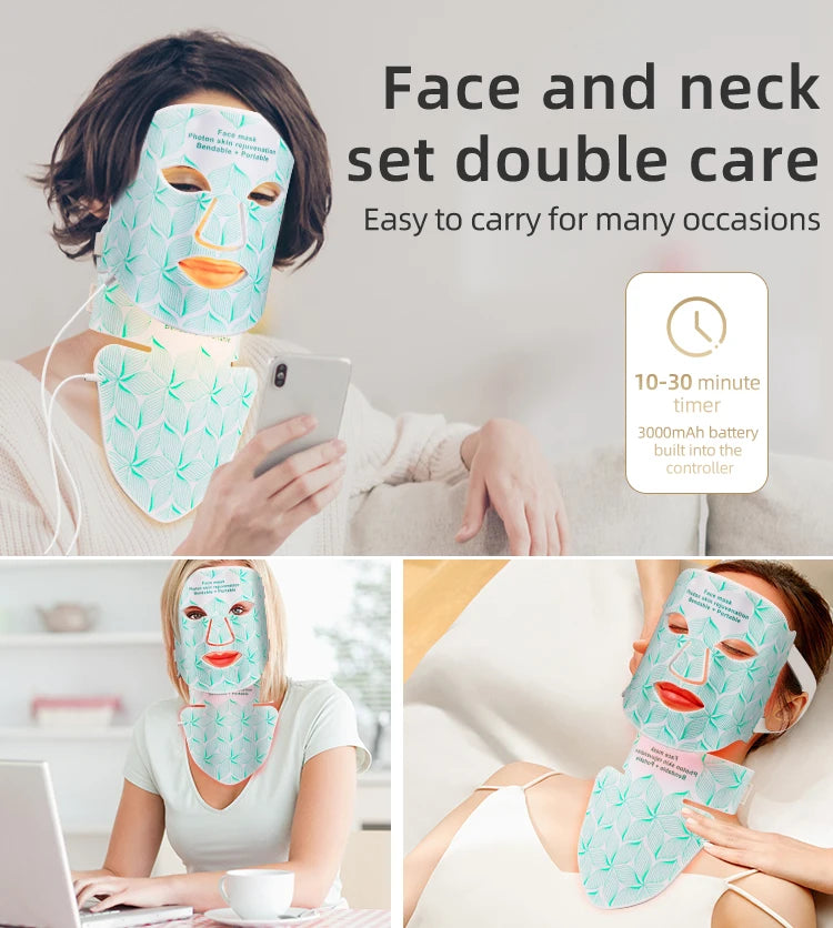 7-Color LED Face & Neck Mask with Infrared Light – Skin Rejuvenation & Anti-Aging Light Therapy