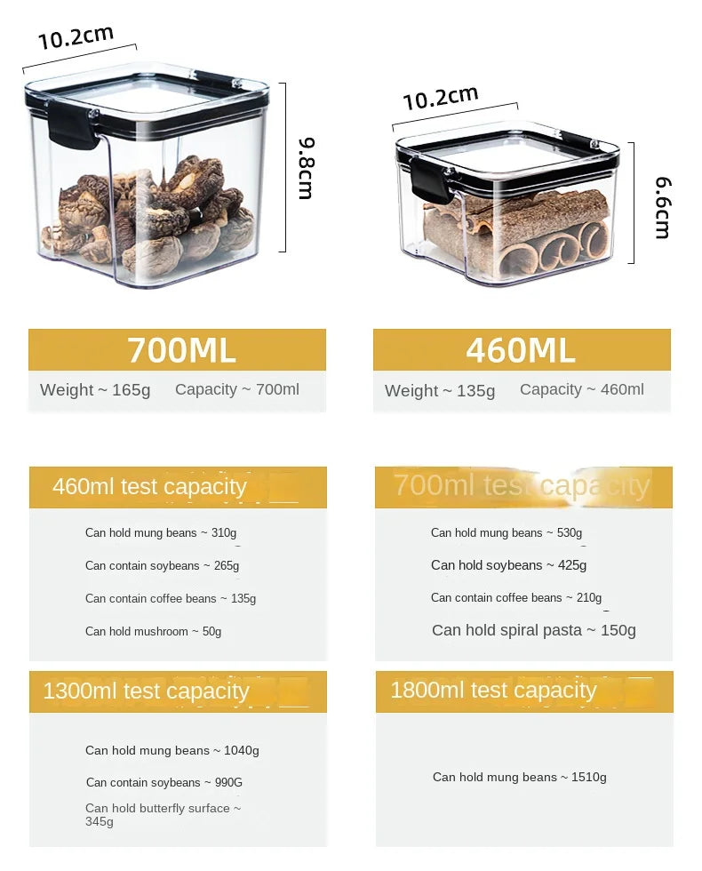 Sealed Kitchen Grain Storage Jars – Moisture-Proof Transparent Food Containers (460–1800ml)