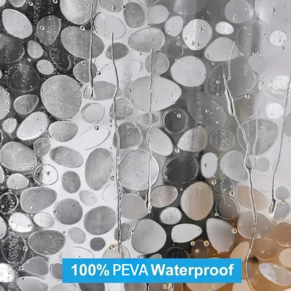 Transparent PEVA Shower Curtain Liner with Hooks – Waterproof Cobblestone Design - Roomsium