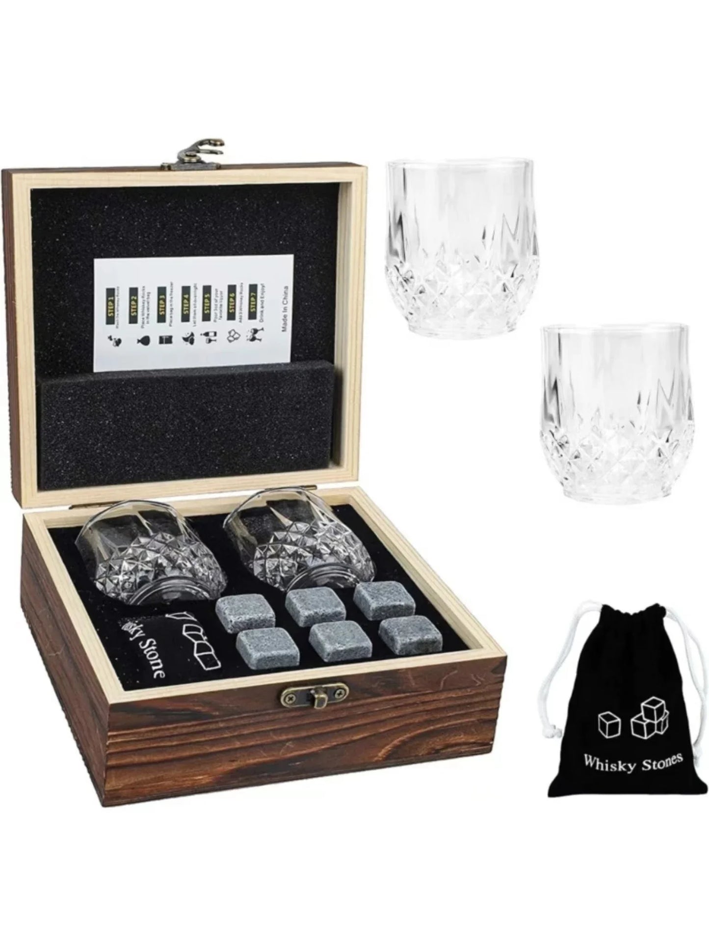 Whiskey Stones & Glasses Gift Set – Granite Chilling Stones