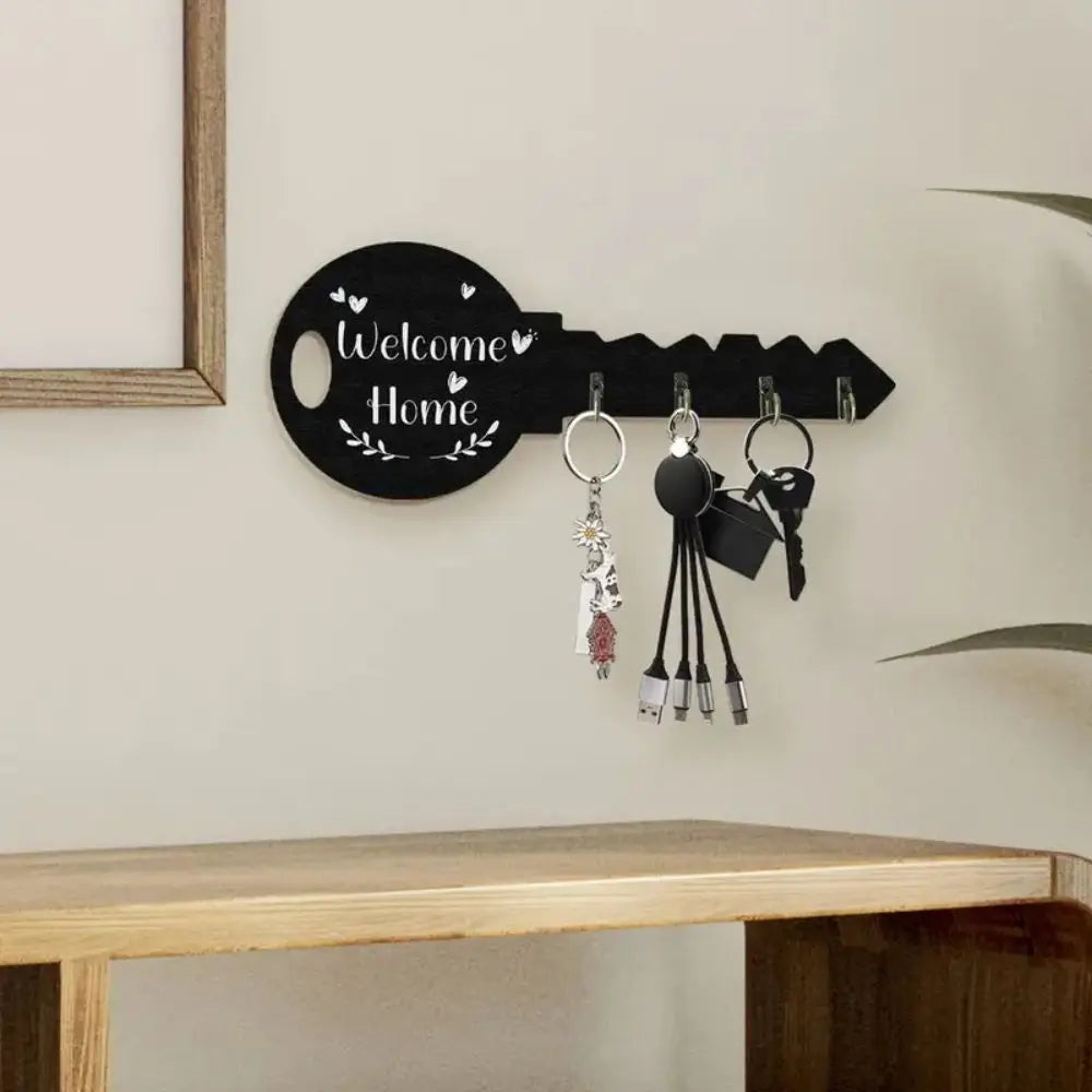 Bohemian Style Wooden Key Stand with Shelf & Hook – Wall-Mounted Organizer