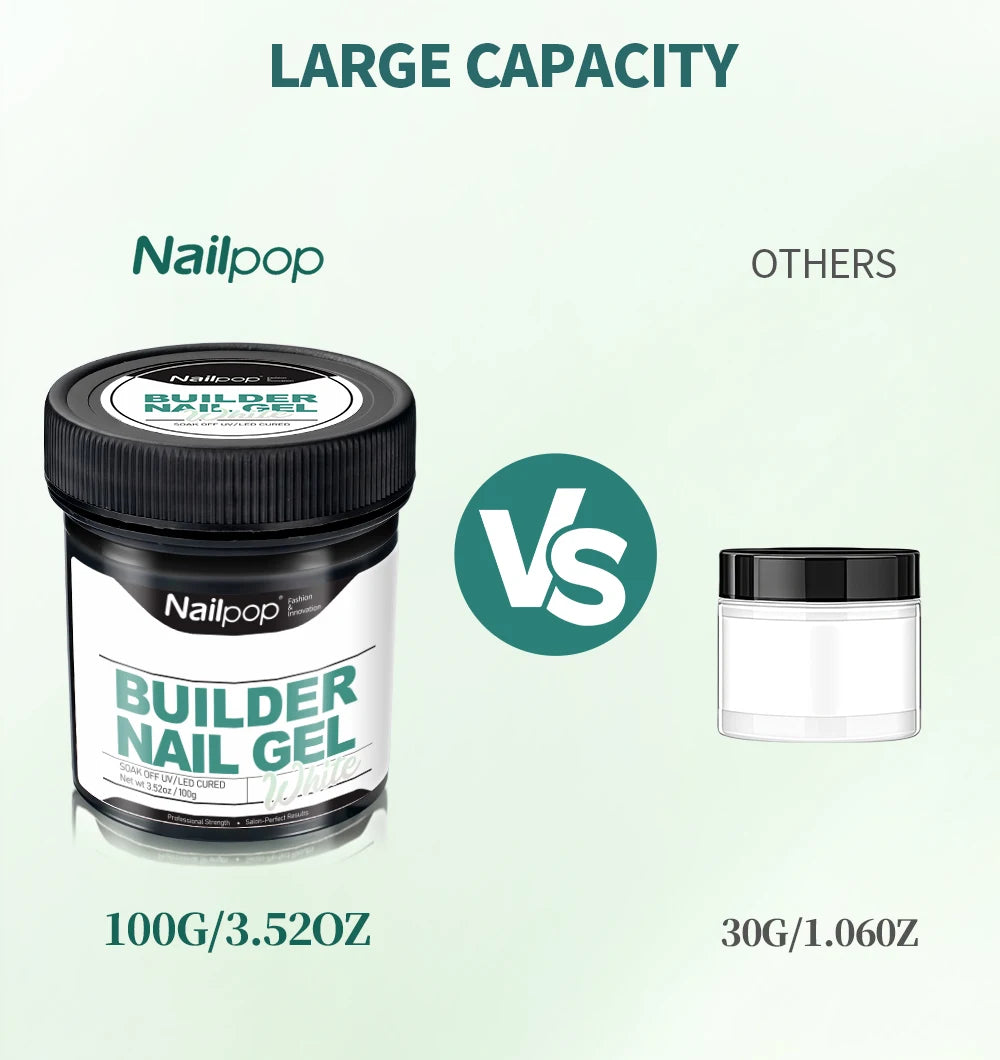 Nailpop Milky Smooth Builder Gel 30g / 100g – Self-Leveling Hard Gel for Nail Extension & Apex Building - Roomsium