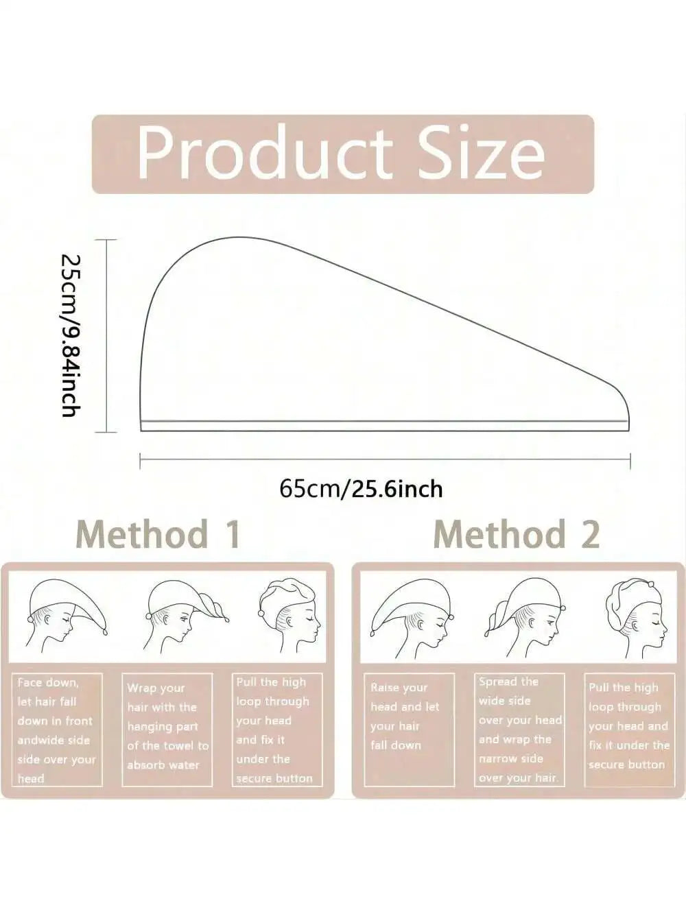 Absorbent Hair Towel Wrap Button Closure