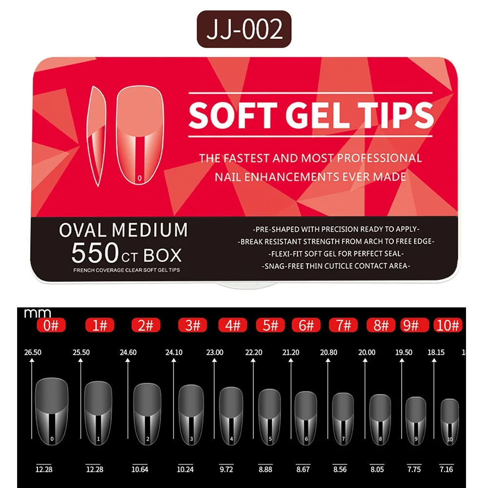 550pcs Soft Gel Full Cover Nail Tips – Almond & Coffin