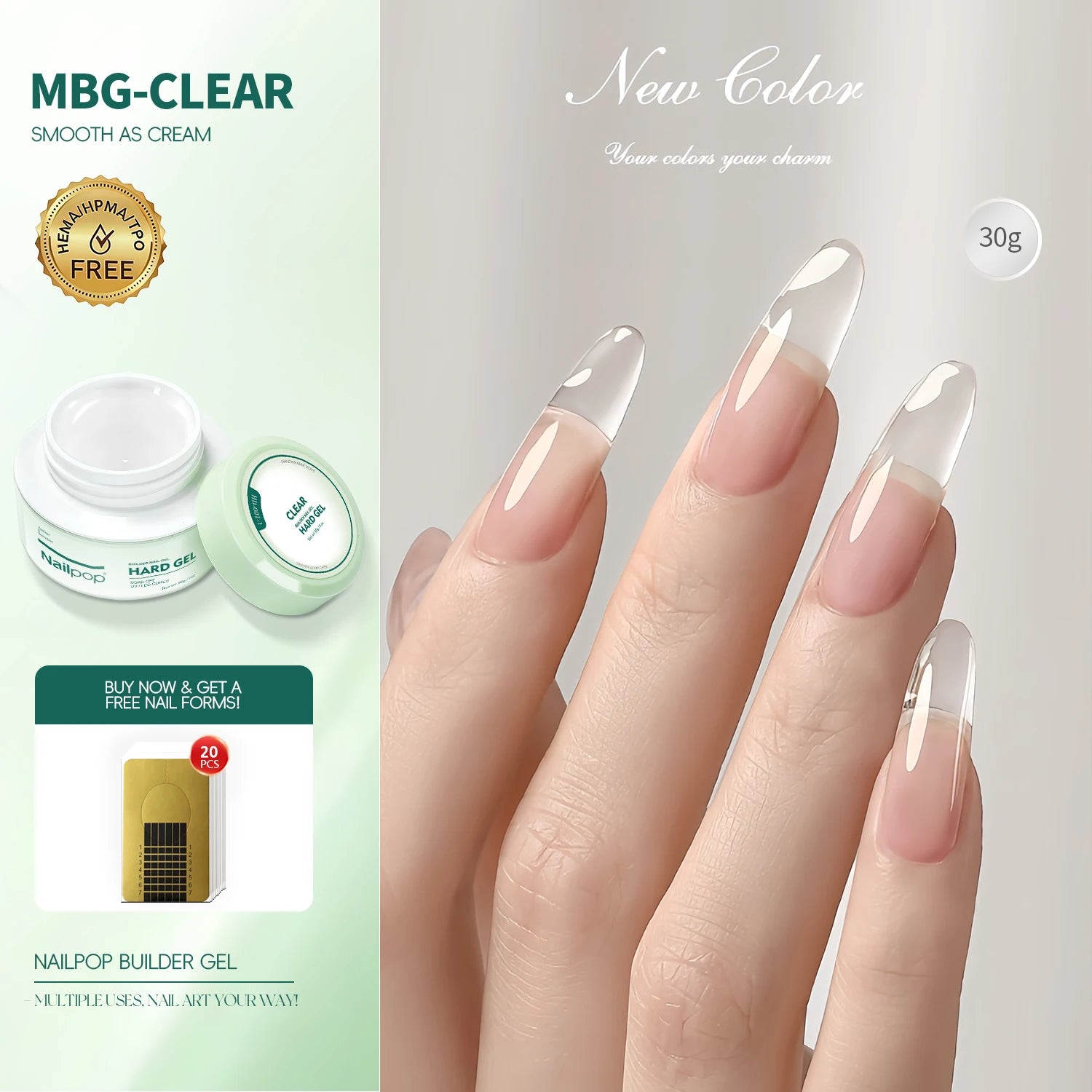 Nailpop Milky Smooth Builder Gel 30g / 100g – Self-Leveling Hard Gel for Nail Extension & Apex Building - Roomsium