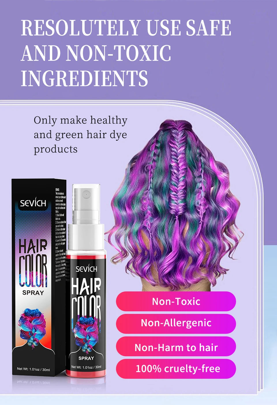 Temporary Hair Color Spray 30ml – Washable Styling Color
