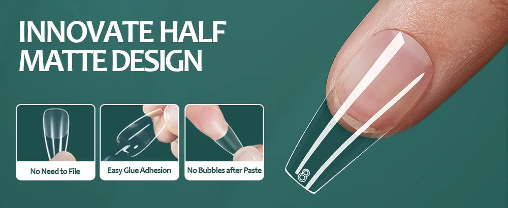 NAILPOP 600PCS Soft Gel X Nail Tips – Full Cover Coffin Almond Oval Pre-Buff Semi-Matte False Nails - Roomsium