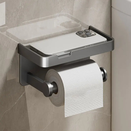 Aluminum Alloy Paper Holder – No-Drill Wall-Mounted Toilet & Kitchen Paper Roll Holder