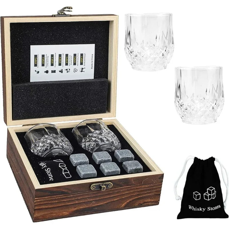 Whiskey Stones & Glasses Gift Set – Granite Chilling Stones