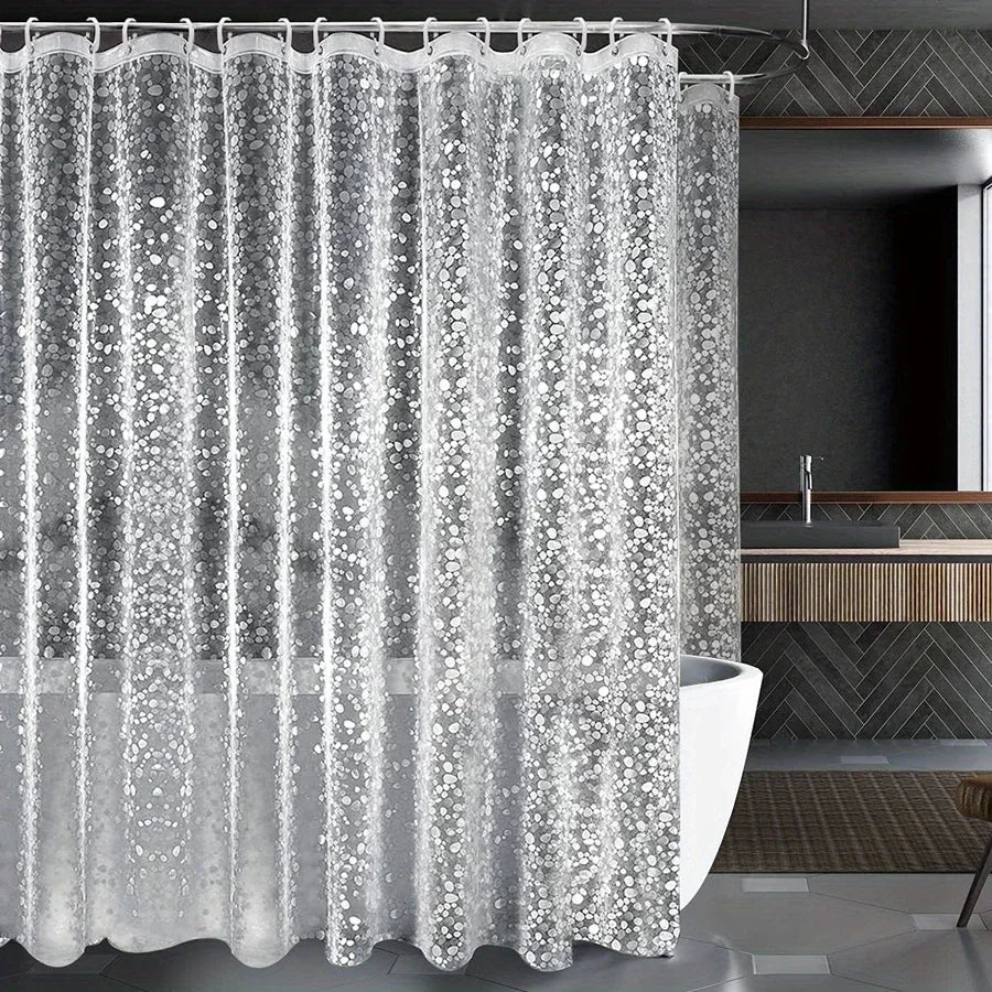 Transparent PEVA Shower Curtain Liner with Hooks – Waterproof Cobblestone Design - Roomsium