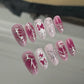 24PCS Wine Red Almond Press-On Nails with Rabbit Design
