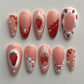 24PCS Wine Red Almond Press-On Nails with Rabbit Design