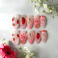 24PCS Wine Red Almond Press-On Nails with Rabbit Design