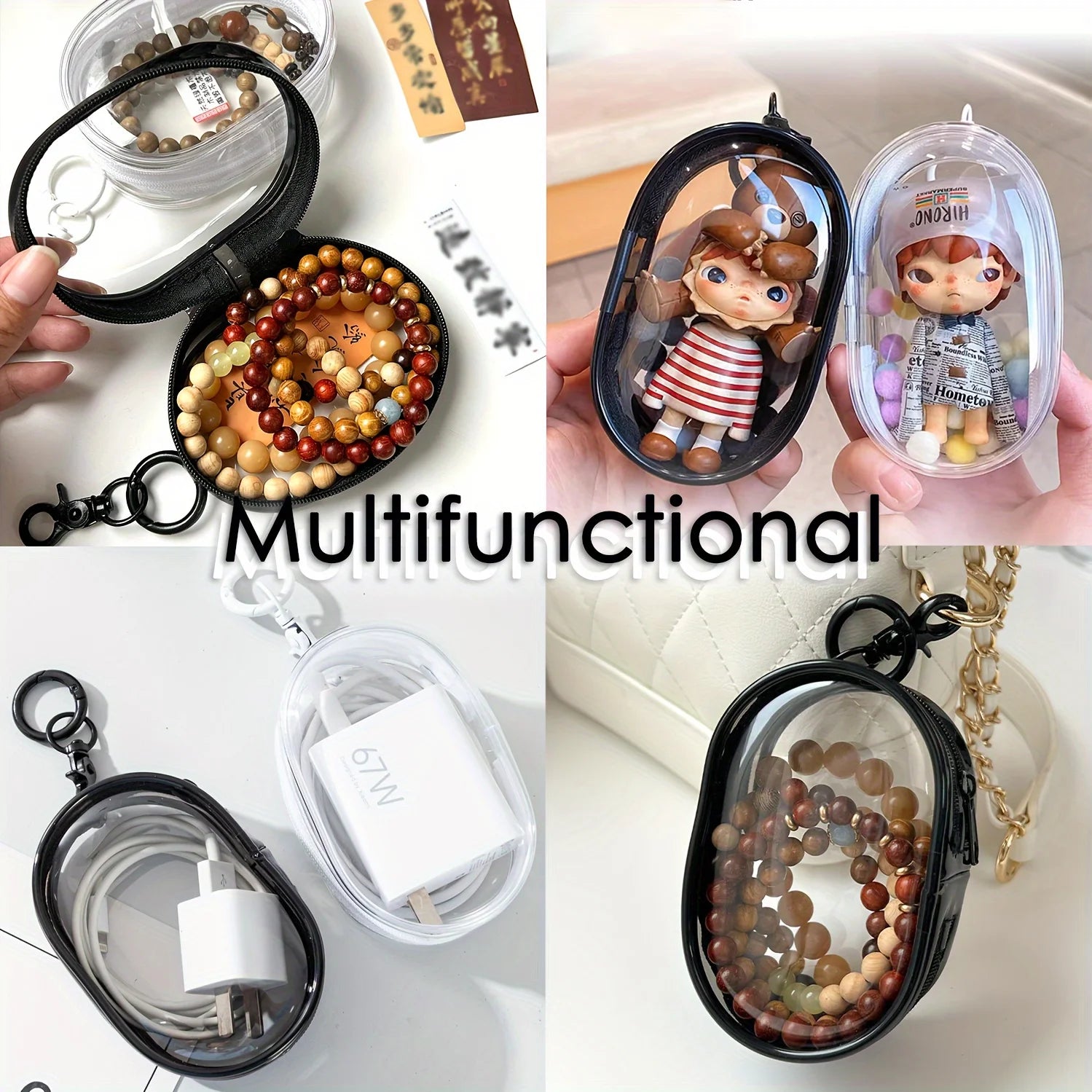 WRDEW Portable Mini Clear Zipper Storage Bag – Silicone Organizer with Keychain Loop - Roomsium