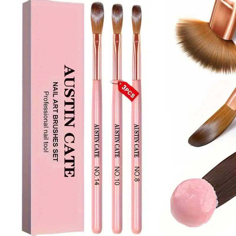 3pcs Acrylic Nail Brush Set (#8/#10/#14) – Nylon Nail Art Brushes for Acrylic Application