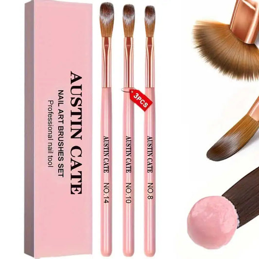 3pcs Acrylic Nail Brush Set (#8/#10/#14) – Nylon Nail Art Brushes for Acrylic Application