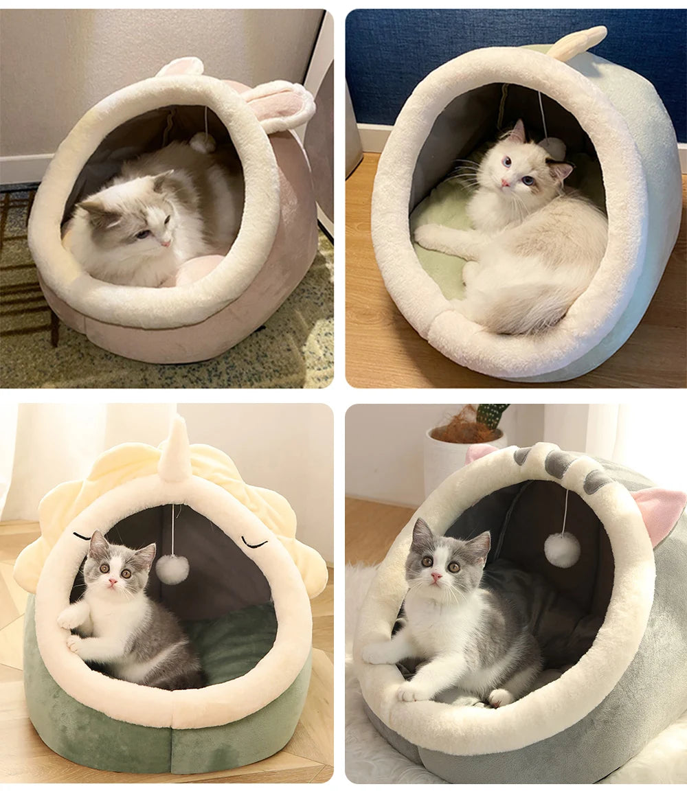 Deep Sleep Cat Bed – Foldable Cartoon Pet Cave Bed with Removable Cushion