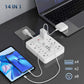 14-in-1 Power Strip with 8 AC Outlets, 4 USB-A & 2 USB-C Ports | 110–130V | Independent Switch & Overload Protection
