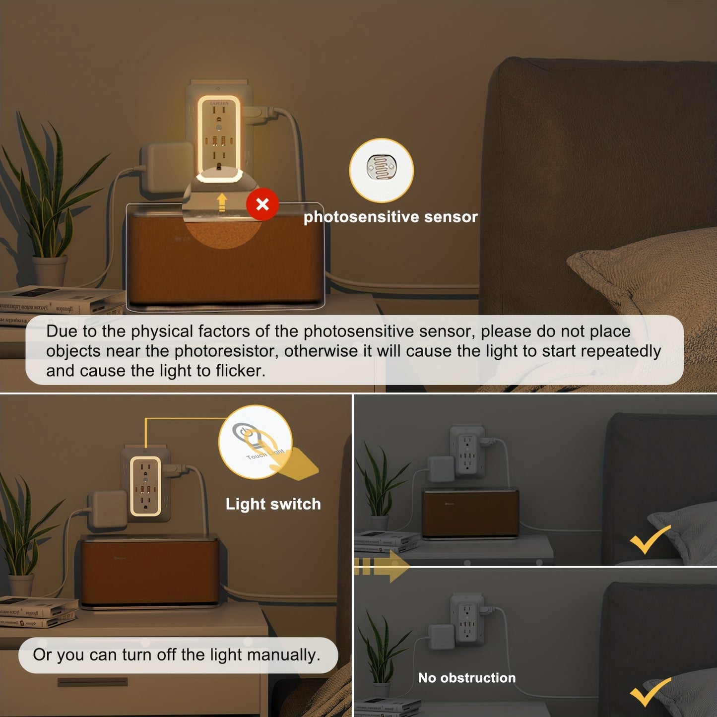 10-in-1 USB Wall Charger Surge Protector with Night Light