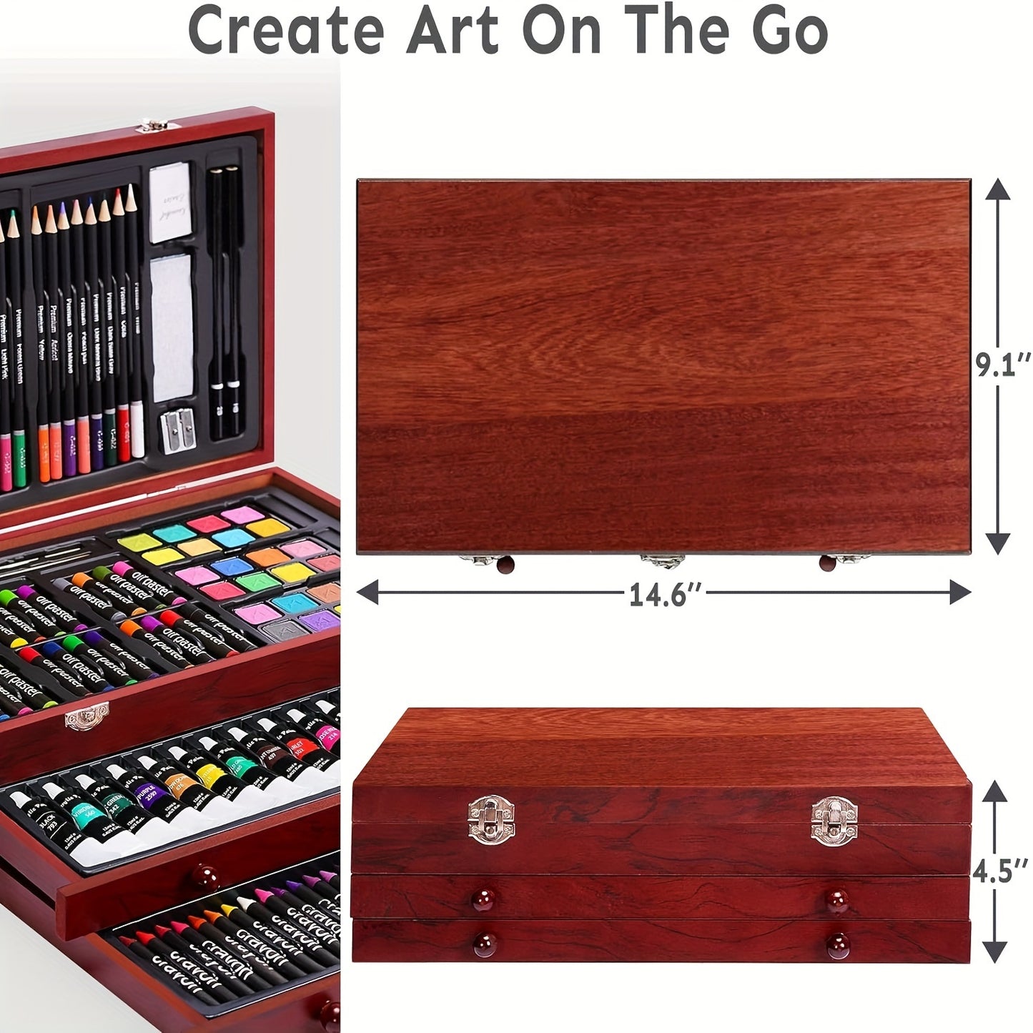175-Piece Deluxe Art Set in Wooden Case – Complete Art Kit - Roomsium