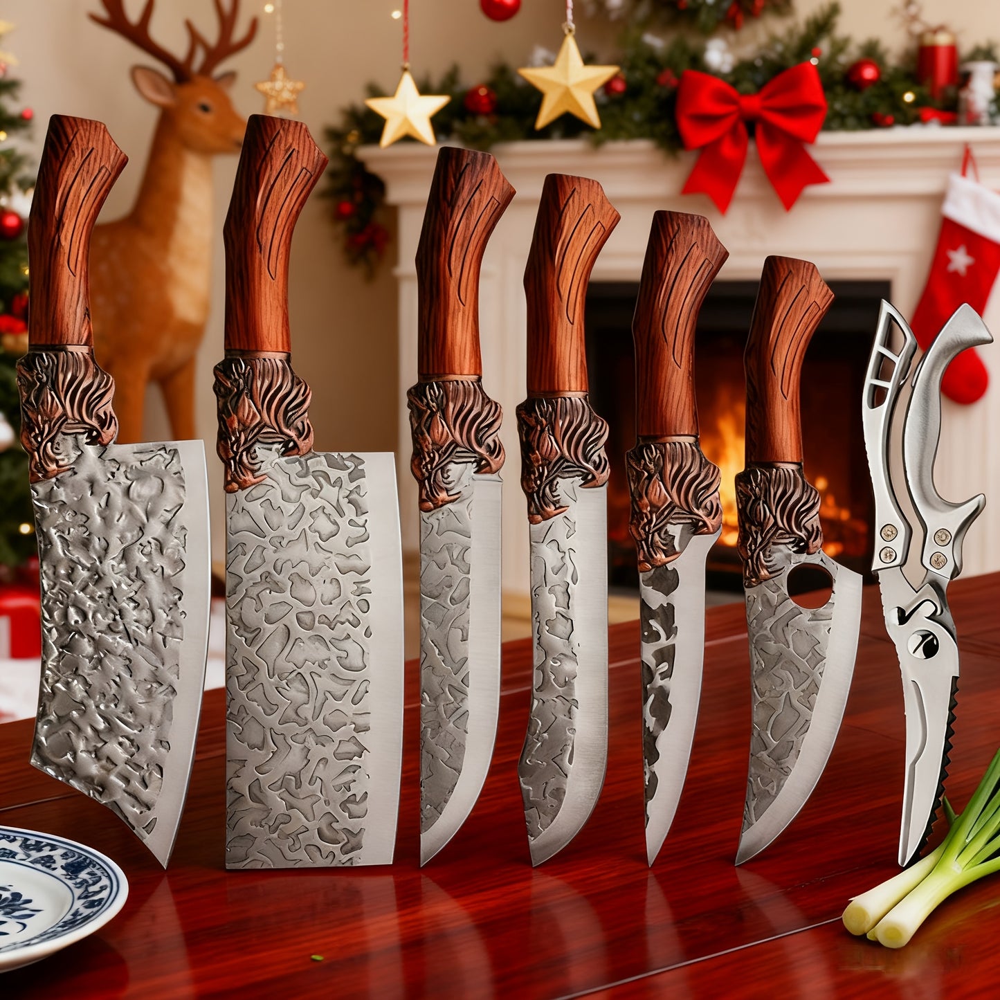 Damascus Pattern Knife Set – 7 or 10-Piece Stainless Steel Kitchen Knife Collection