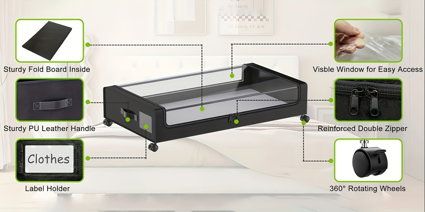 2-Pack Under Bed Storage with Wheels – 60L Each