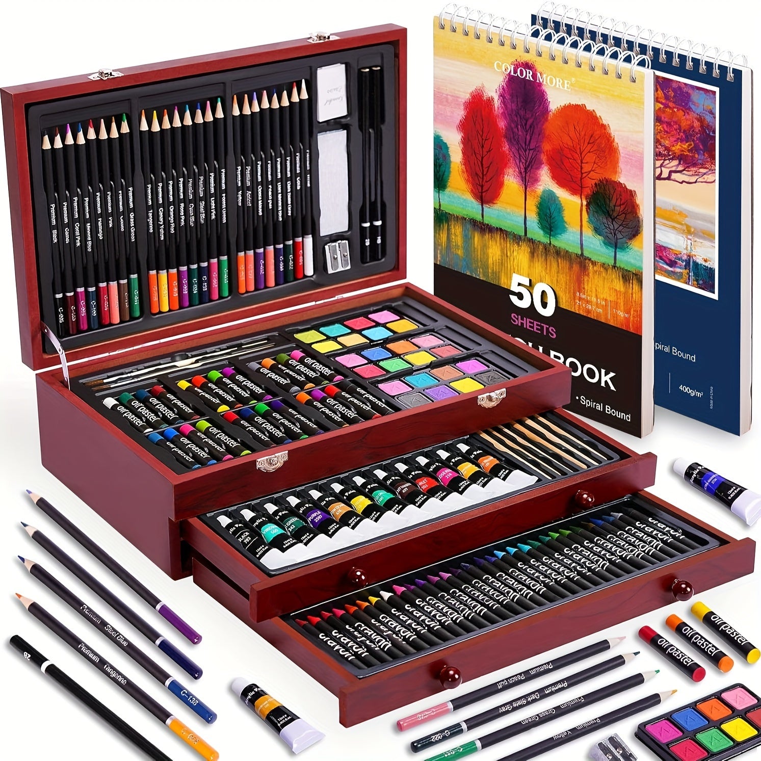 175-Piece Deluxe Art Set in Wooden Case – Complete Art Kit - Roomsium