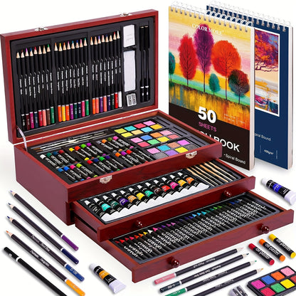 175-Piece Deluxe Art Set in Wooden Case – Complete Art Kit - Roomsium
