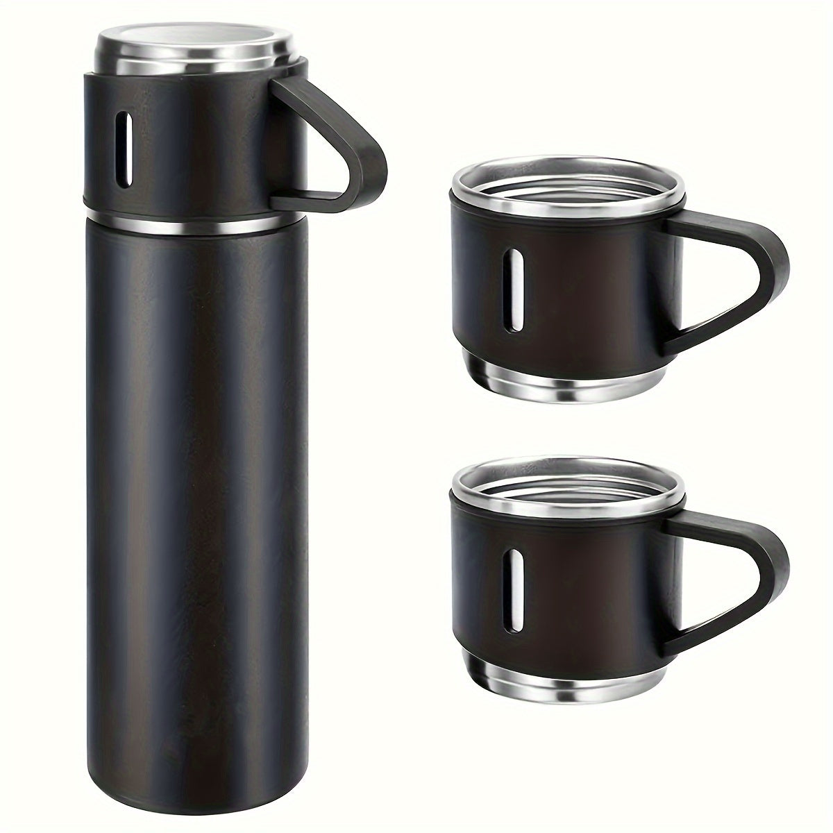 4-Piece Stainless Steel Water Bottle & Cup Set – 500ml Bottle with 3 Cups | 304 Stainless Steel | Portable Drinkware