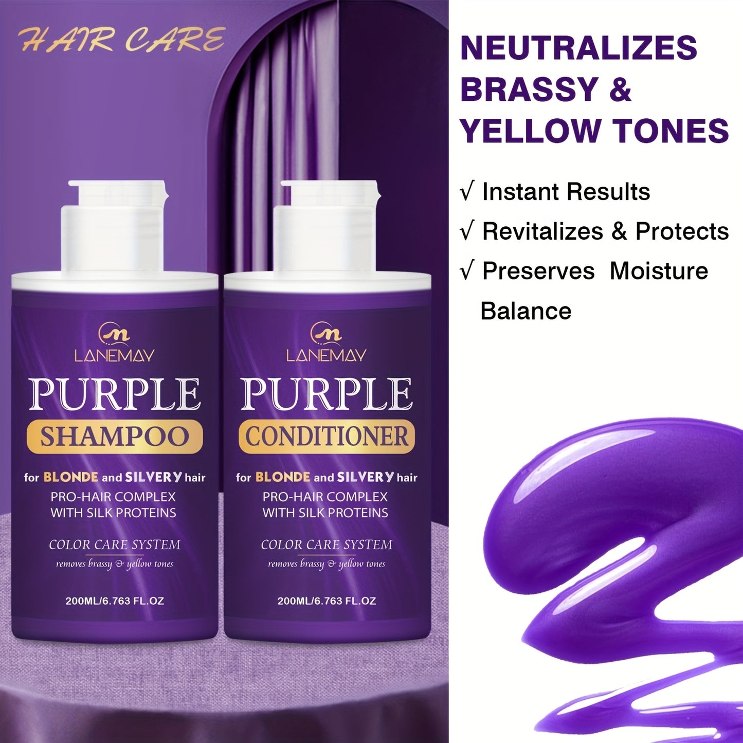 lanemay Purple Shampoo & Conditioner Set – For Blonde & Silver Hair