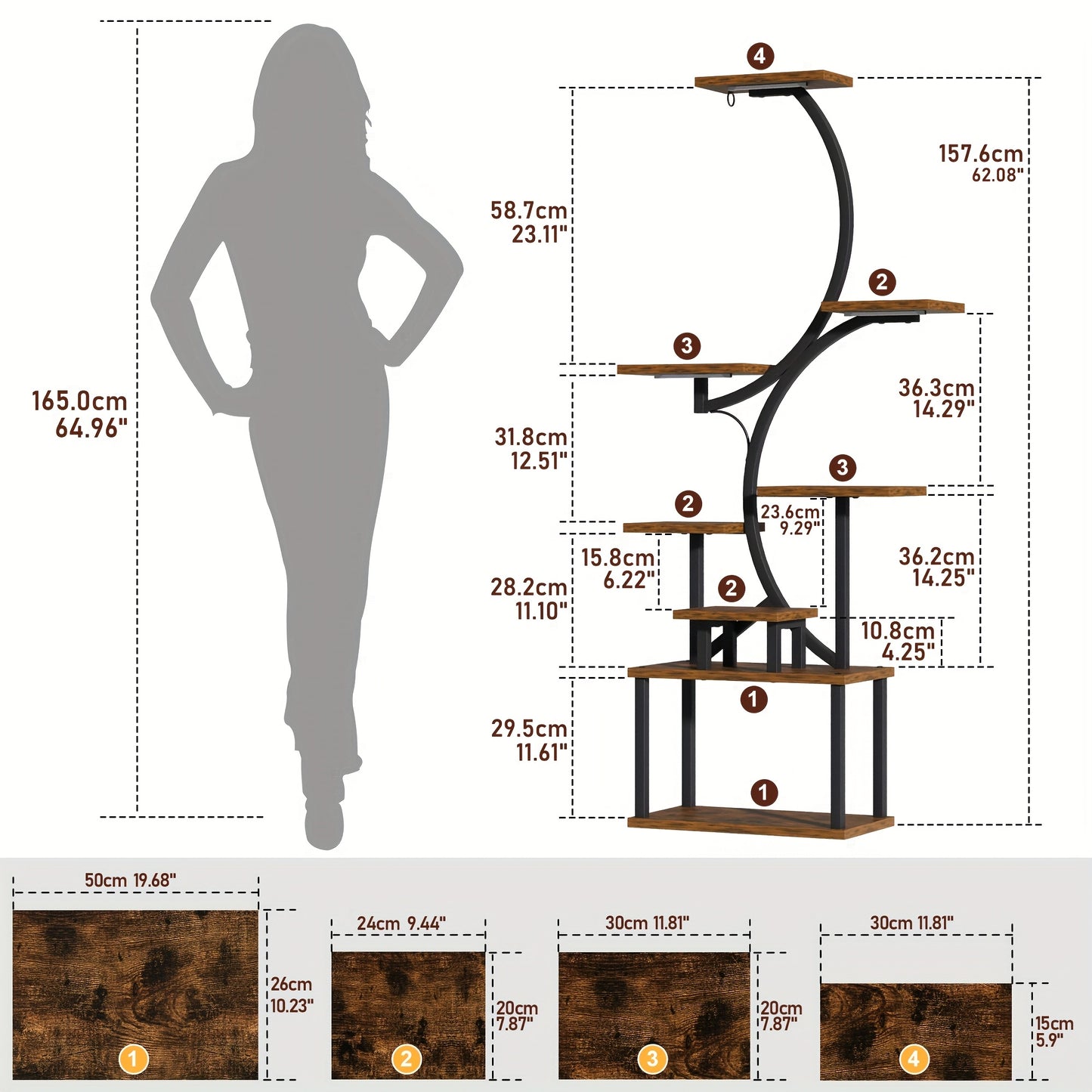 8-Tier Bookshelf with Lights – Metal & Wood Display Unit