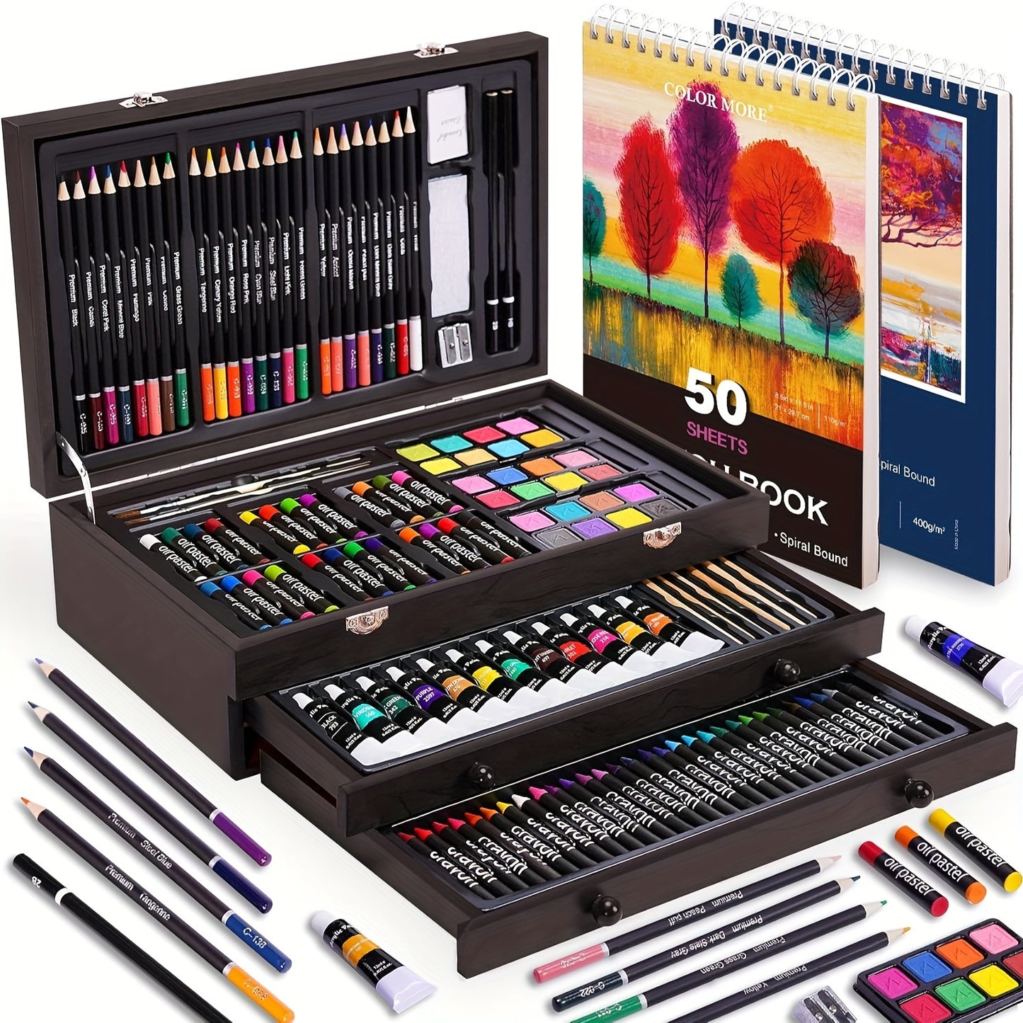 175-Piece Deluxe Art Set in Wooden Case – Complete Art Kit - Roomsium