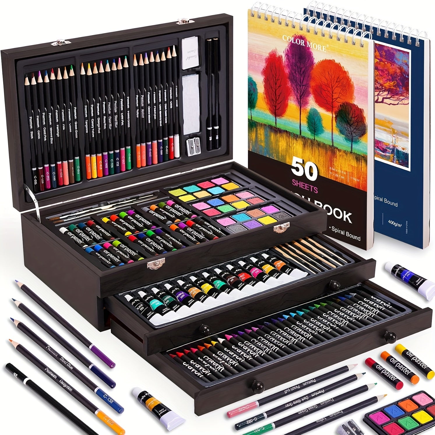 175-Piece Deluxe Art Set in Wooden Case – Complete Art Kit - Roomsium