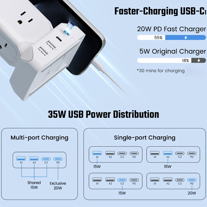 SUPERDANNY 12-Outlet Power Strip Tower with USB & Surge Protection – 35W Fast Charging Station