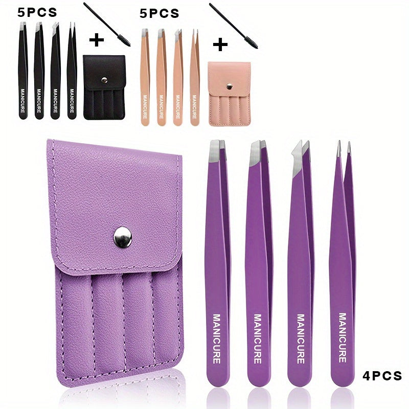 Stainless Steel Eyebrow Tweezer Set – 4 or 5 Piece Grooming Kit | Precision Tweezers for Eyebrow Shaping & Lash Application