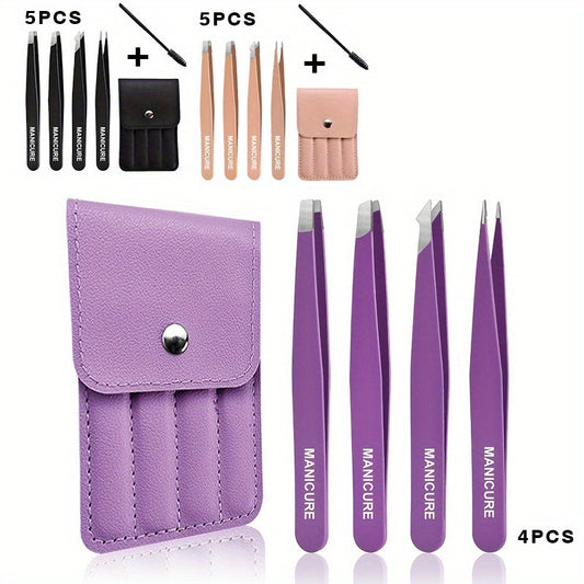 Stainless Steel Eyebrow Tweezer Set – 4 or 5 Piece Grooming Kit | Precision Tweezers for Eyebrow Shaping & Lash Application