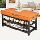 Modern Entrance Shoe Changing Stool with Storage Rack – Metal Frame Organizer with Soft Cushion