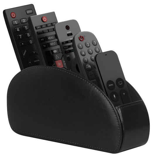 5-Compartment Remote Control Holder – Faux Leather Desk Organizer for TV & Media Remotes