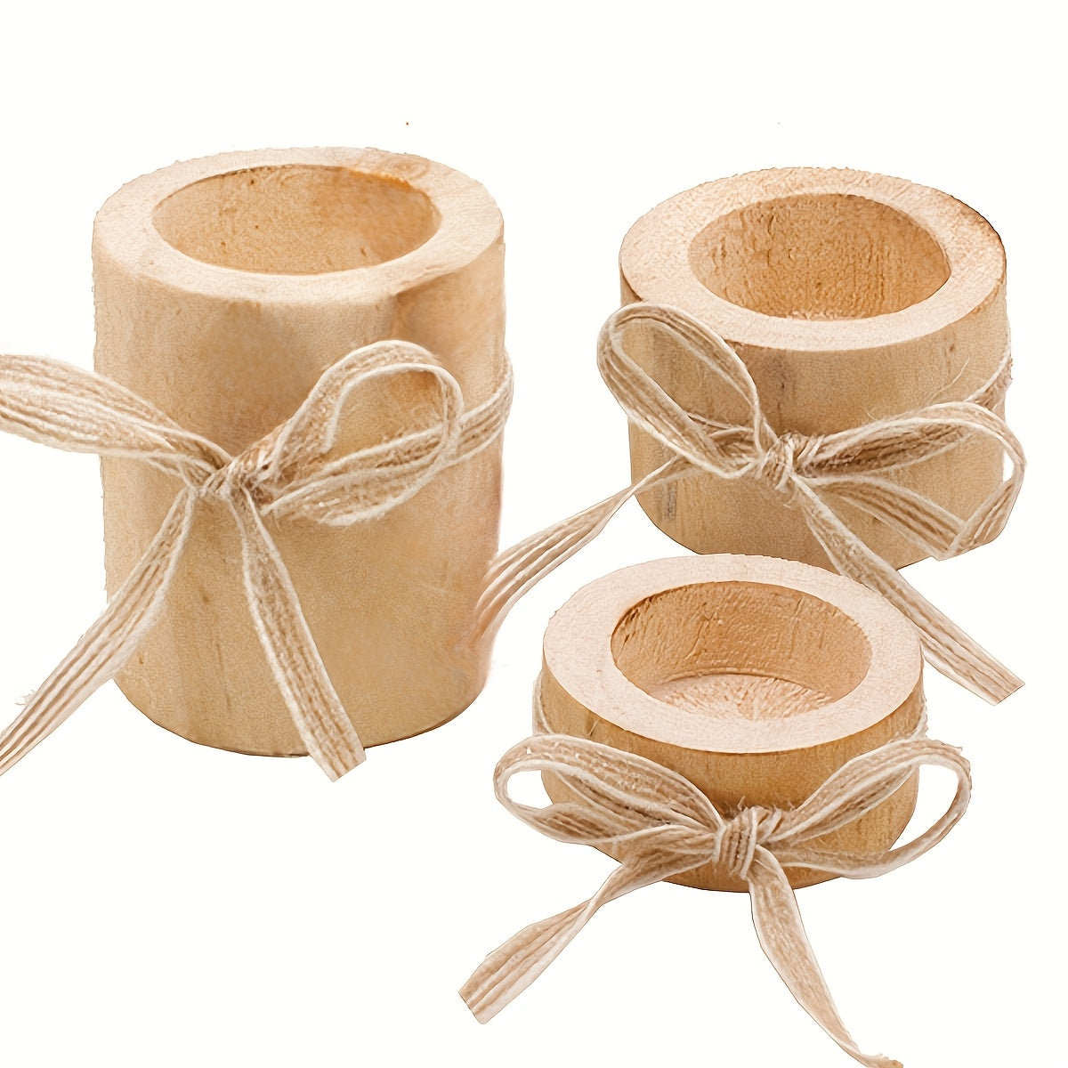 3-Piece Wooden Decorative Holder Set – Rustic Candle Holder or Planter Display
