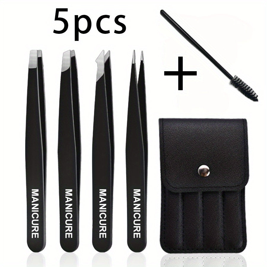 Stainless Steel Eyebrow Tweezer Set – 4 or 5 Piece Grooming Kit | Precision Tweezers for Eyebrow Shaping & Lash Application