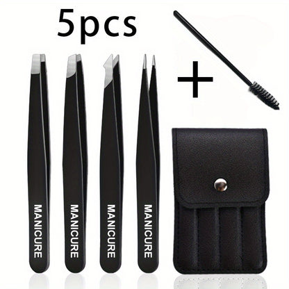 Stainless Steel Eyebrow Tweezer Set – 4 or 5 Piece Grooming Kit | Precision Tweezers for Eyebrow Shaping & Lash Application