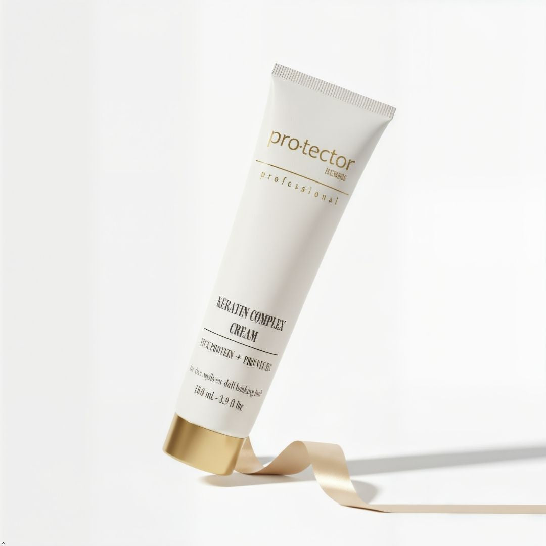 Tube of 'pro-ector' keratin complex cream on a white background