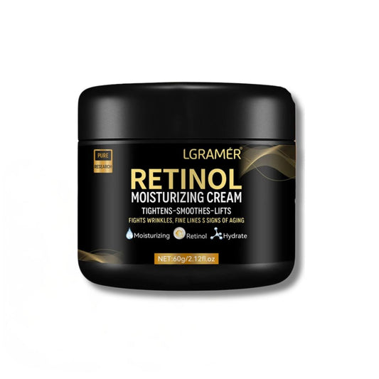Black jar of LGRAMER Retinol Moisturizing Cream on a white background